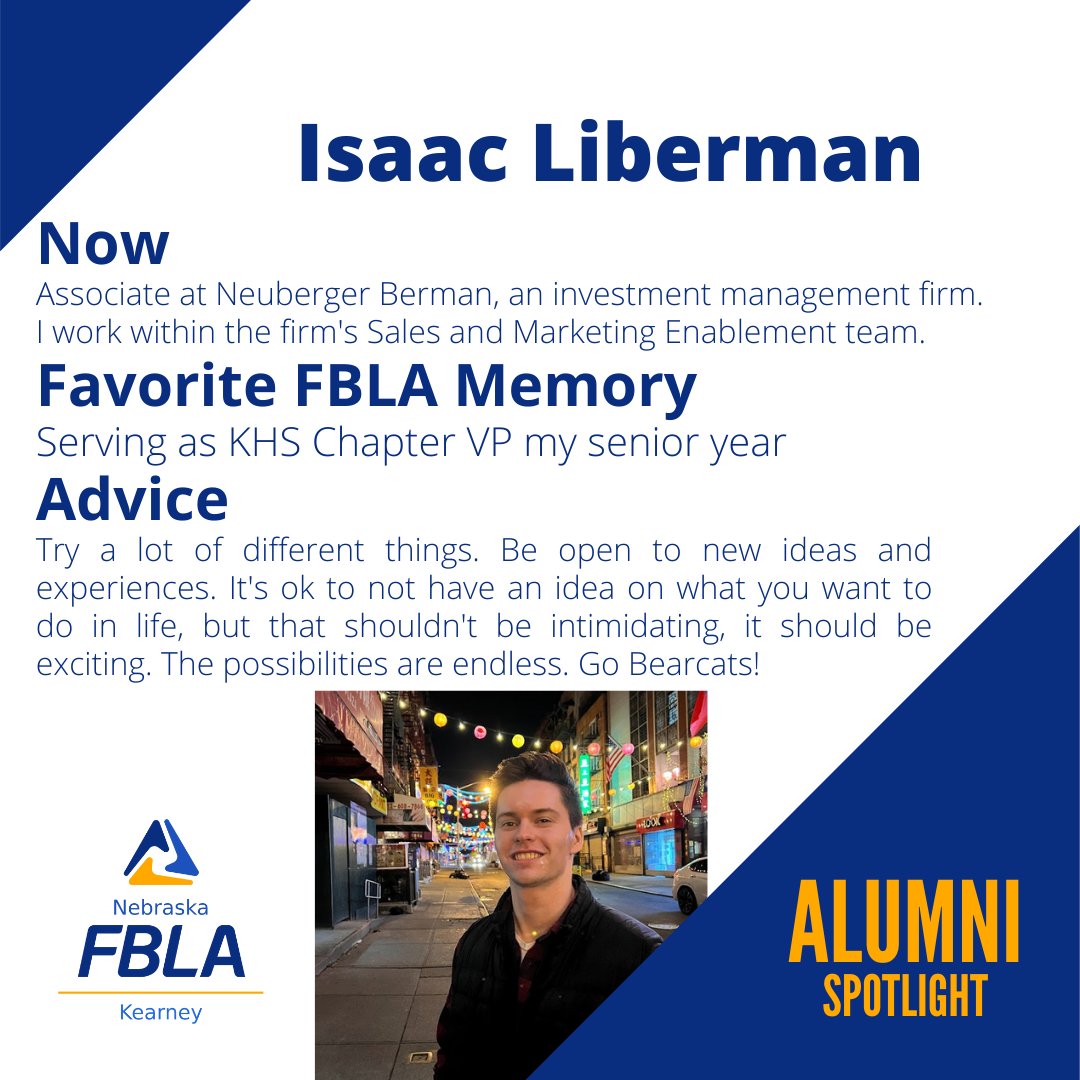 Wrapping up #FBLAWeek with an Alumni Spotlight. <a href="/NebraskaFBLA/">Nebraska FBLA</a> <a href="/fbla_national/">FBLA National</a> @ilibes30