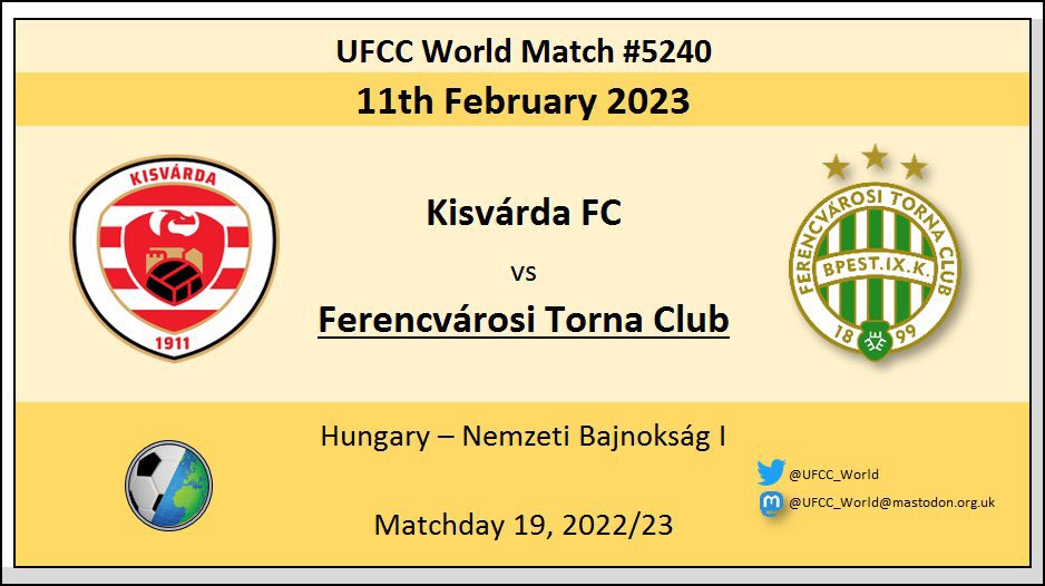 UFCC_World's tweet photo. KICKOFF #UFCC Match #5240
🇭🇺 Kisvárda FC vs 🇭🇺 @Fradi_HU 🏆
____
#football #soccer #KISFTC #MastodonFC @MagyarFociLIVE @InfoMagyar https://t.co/U7AboBvzN5