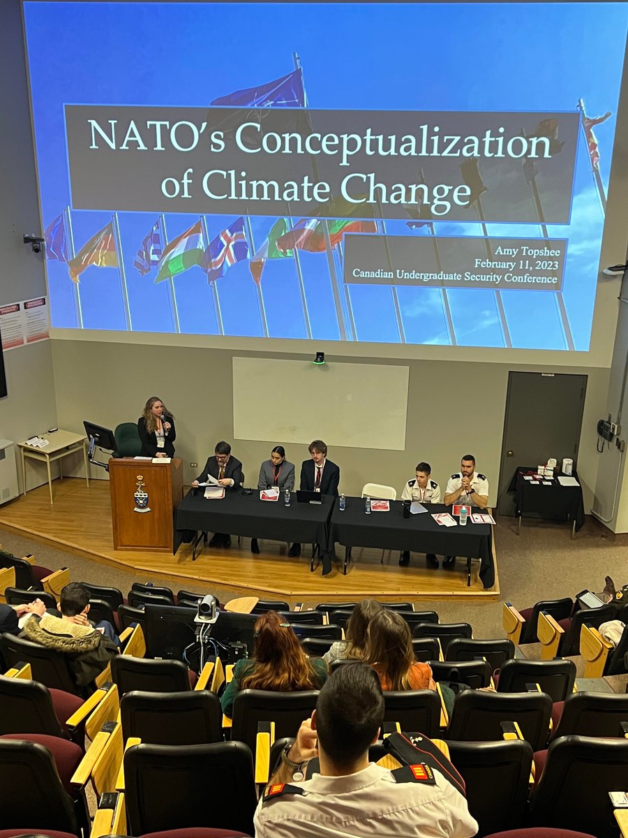 Amy Topshee (@UBC) shares her insightful research on Securitization Theory and Climate Change. She posits:'NATO only partially securitized Climate Change.' Part of 'Climate Change and Environmental Security'. Live: cmrsj-rmcsj.forces.gc.ca/rec-res/critic… @CMRSJ_RMCSJ @UBishops @RMCCanadaCMR