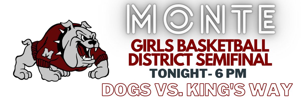 MonteGBB's tweet photo. 🚨 ALERT 🚨 District 4 Semifinal tonight! Monte hosts King's Way Christian at 6 pm tonight at The Bo! Hope to see you there!
#GoDogs https://t.co/nifCuziaxa