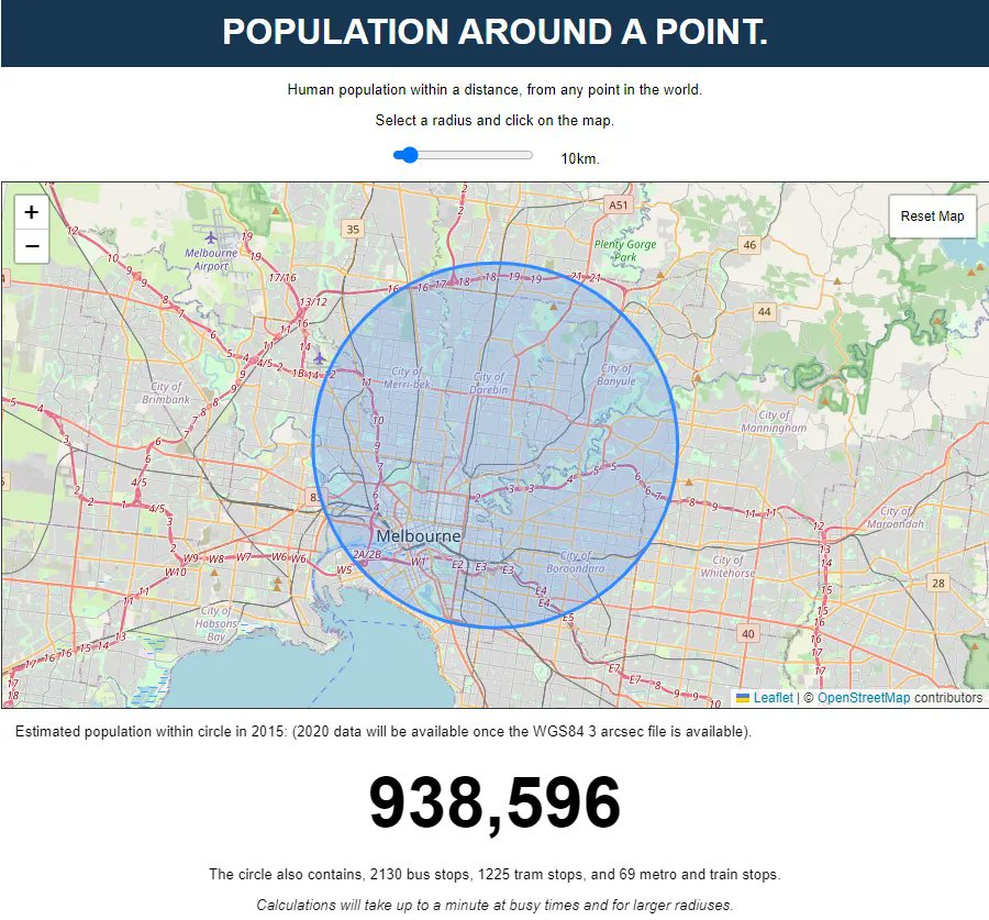 This interactive map is tons of fun! It calculates population around any point. I have close to a million people in a 10km radius from me. How about you? Would love to see the most and least densely populated followers in the comments. Source: buff.ly/3xcbne9