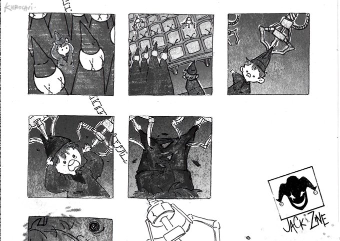 Preview panels of my piece in @jackinthezine  - A short comic titled 'STOP', from jitb's 4th track. Follow and cheer for tiny Hope as he ventures out of his safety zone, and into a big world. :)

Shop is at the link below:
♦️🔗  https://t.co/LMgjimMvnh 