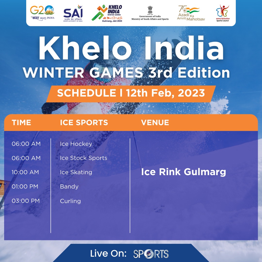 kheloindia's tweet photo. Check out the schedule of #KheloIndiaWinterGames, 12th February 2023 👍 https://t.co/vlJRR2Sa62