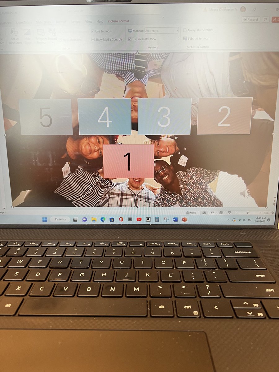 ChrisMagra's tweet image. It took me two hours to put together this ⁦@powerpoint⁩ slide.  It automatically plays music and begins a 5-minute countdown before class.  Might be the best thing I’ve ever done. #amteaching