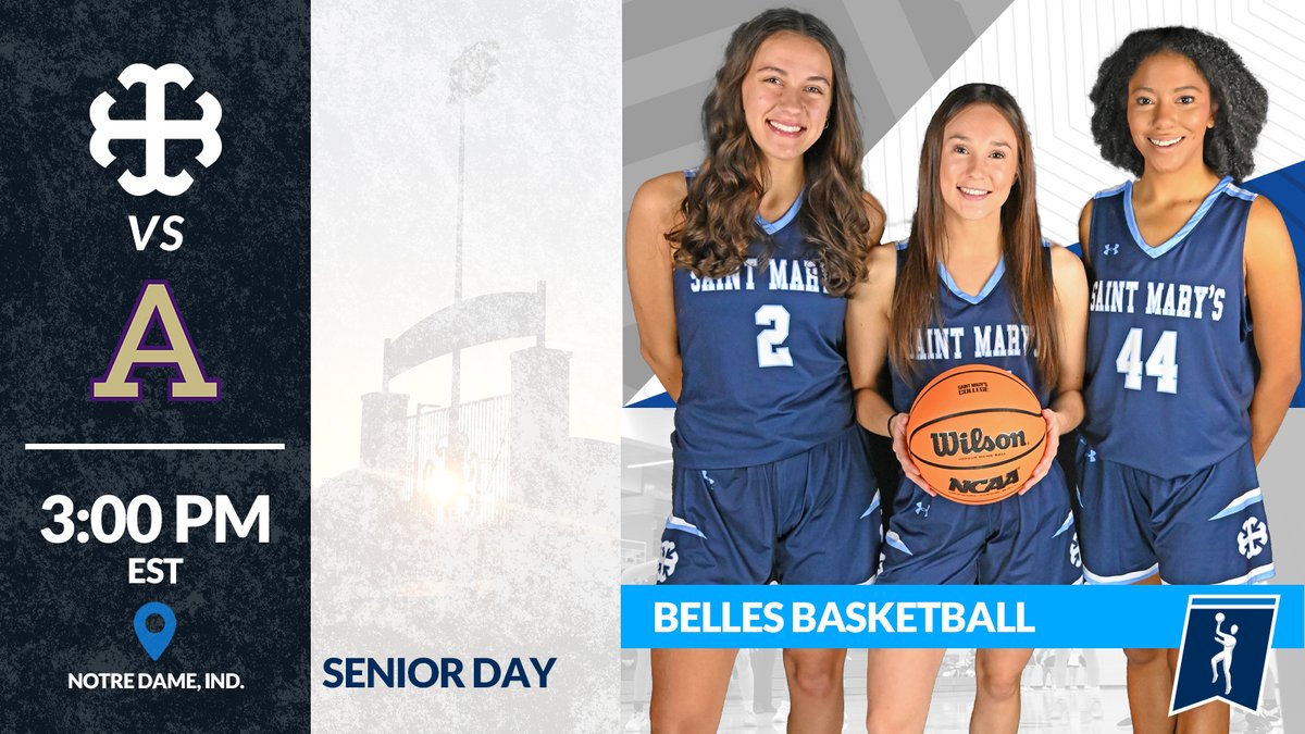 SENIOR DAY! Basketball hosts Albion at 3pm today! Be sure to arrive early as we recognize our three players and student assistant coach at approximately 2:45pm!

📊 - belles.saintmarys.edu/sports/wbkb/20…
📺 - youtube.com/watch?v=JTISc6…

#GoBelles #BelleYeah