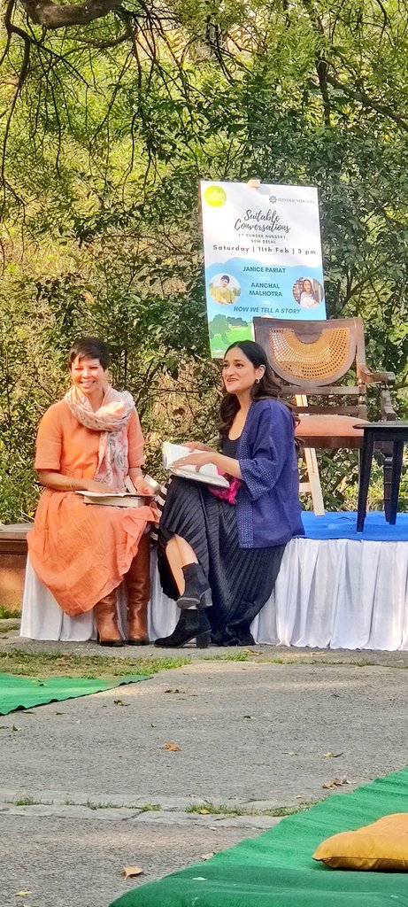 Lovely afternoon listening to @janicepariat and @AanchalMalhotra  as they spoke about the craft of writing and story telling at #suitableconversation with the stunning backdrop of Sunder Nursery in the background.
@HarperCollinsIN 
@ASuitableAgency