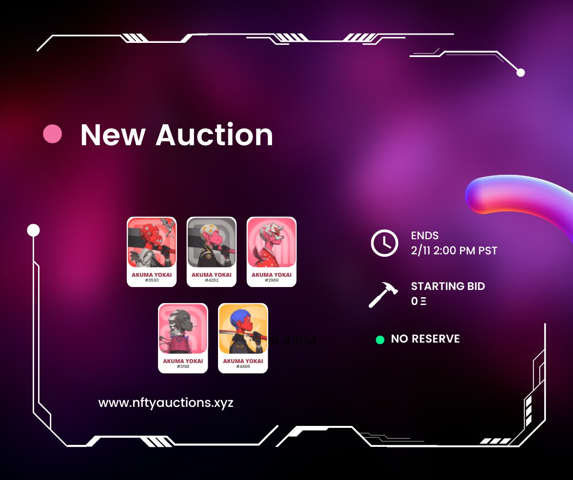 LiqAuctions's tweet photo. We have three auctions ending today!
1. @AkumaOrigins Yokai 5x Lot
2. @RTFKT Clonex Murakami Drip Demon 10451
3. @Yogapetz Lava DNA Kubz
👉 https://t.co/549m7g77RE
#NFTsales #letthemarketdecide https://t.co/LtwcXboinr