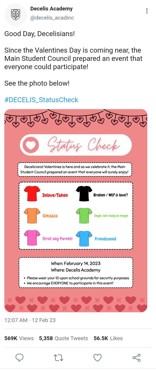 starhee_lee's tweet photo. 💌: Status Check!

A #heesun valentines special short au wherein— hcc as the student council president, and the mastermind of the clothes color coding for the upcoming valentines day event. svn as the regular student who has been head over heels of the said president for years. https://t.co/43m8ZEXQqb