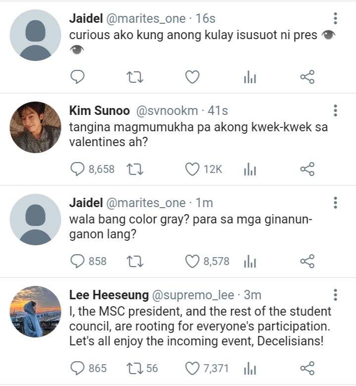 starhee_lee's tweet photo. 💌: Status Check!

A #heesun valentines special short au wherein— hcc as the student council president, and the mastermind of the clothes color coding for the upcoming valentines day event. svn as the regular student who has been head over heels of the said president for years. https://t.co/43m8ZEXQqb