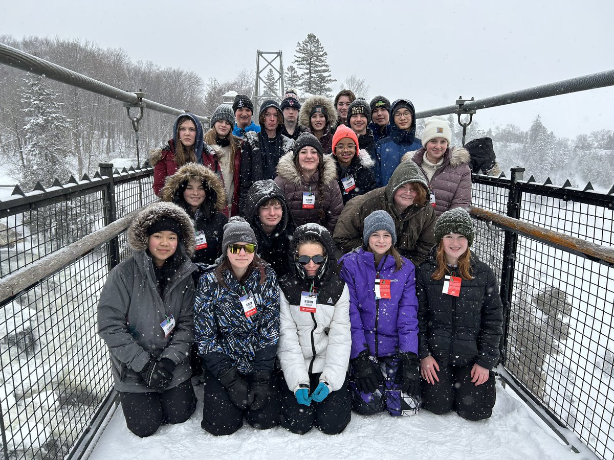 Suspended over Montmorency Falls - Thom students forging ahead through a 15 cm+ snowfall! #regpublicschool