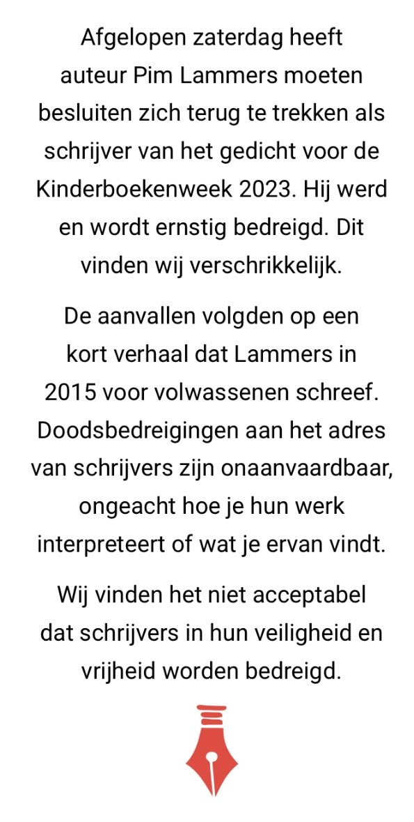 Konst_Jan's tweet image. Onaanvaardbaar de doodsbedreigingen aan het adres van Pim Lammers. Met meer dan 2000 andere auteurs ondertekende ik de solidariteitsverklaring die vandaag in de Nederlandse kranten is verschenen.