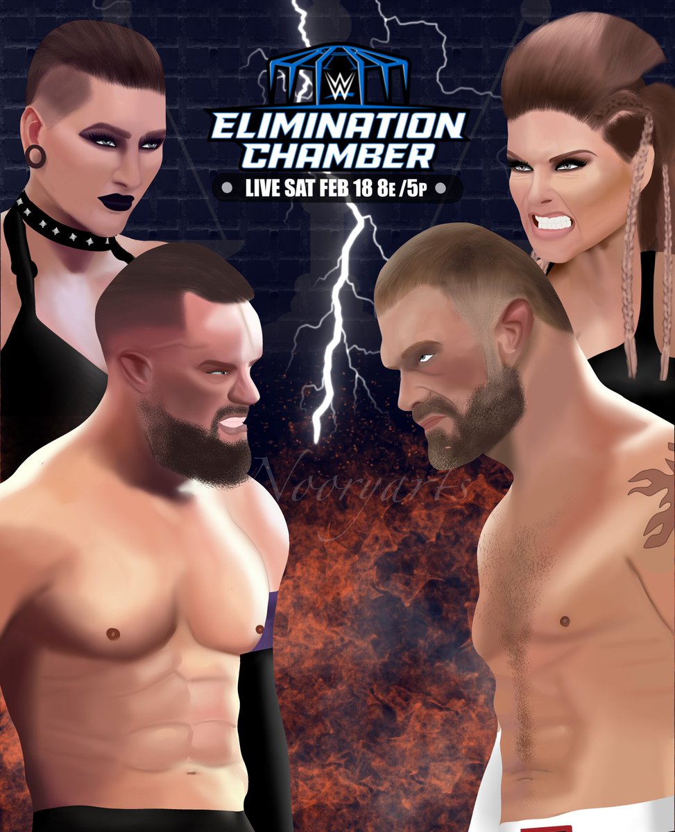 nooryarts's tweet photo. Finn Balor @FinnBalor & Rhea Ripley @RheaRipley_WWE VS Edge @EdgeRatedR & Beth Phoenix @TheBethPhoenix at Elimination Chamber Live Saturday Feb 18 8E/5P #wwe #wwefanart #EliminationChamber #finnbalor #rhearipley #bethphoenix #edgewwe #finnart https://t.co/6u43LWtRxg