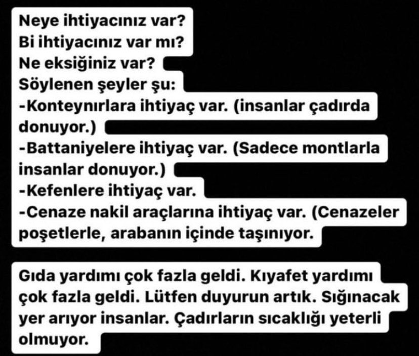 Kahramanmaraş Elbistan’dan gelen yardım ihtiyaçları #AHBAP #AfadElbistan #afad