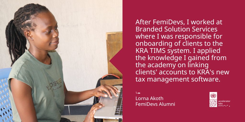 UNDPAccLabs's tweet photo. .@UNDPKenya #Acclab's #FemiDevs programme led to 25 young women graduating & starting internships at local organizations in Kisumu, Kenyaπ°πͺ
Here's Lorna Akoth, one of the #FemiDevs alumni who gained skills in front-end & back-end web developmentπ
https://t.co/RoRKdQjrh2 https://t.co/rRBp5j2nv2