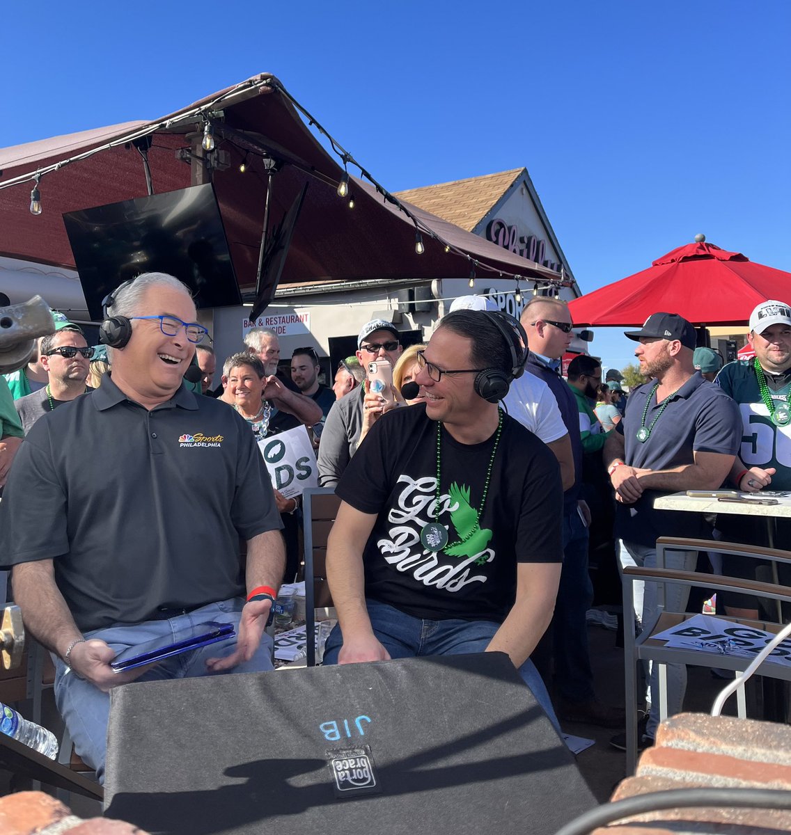 NBCSPhilly's tweet photo. Oh, nothing to see here. Just @MBarkannNBCS and @JoshShapiroPA cutting it up on NBC Sports Philadelphia 🤝🦅 https://t.co/mJCVvIXyXK