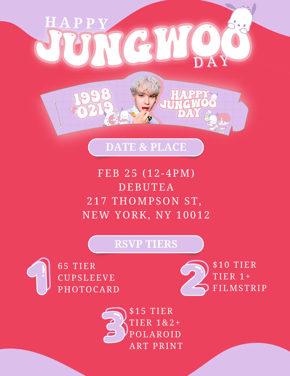 bemyfrenzy's tweet photo. Join us for #JUNGWOO Day 🐶
🗓Feb 25 (12-4pm)
📍Debutea (217 Thompson St)

Pre-Order Form: https://t.co/7vnHKzqQTS

#NCT #NCT127 #HappyJungwooDay 
@NCTsmtown_127
 
@NCTsmtown https://t.co/md2skEb1pN