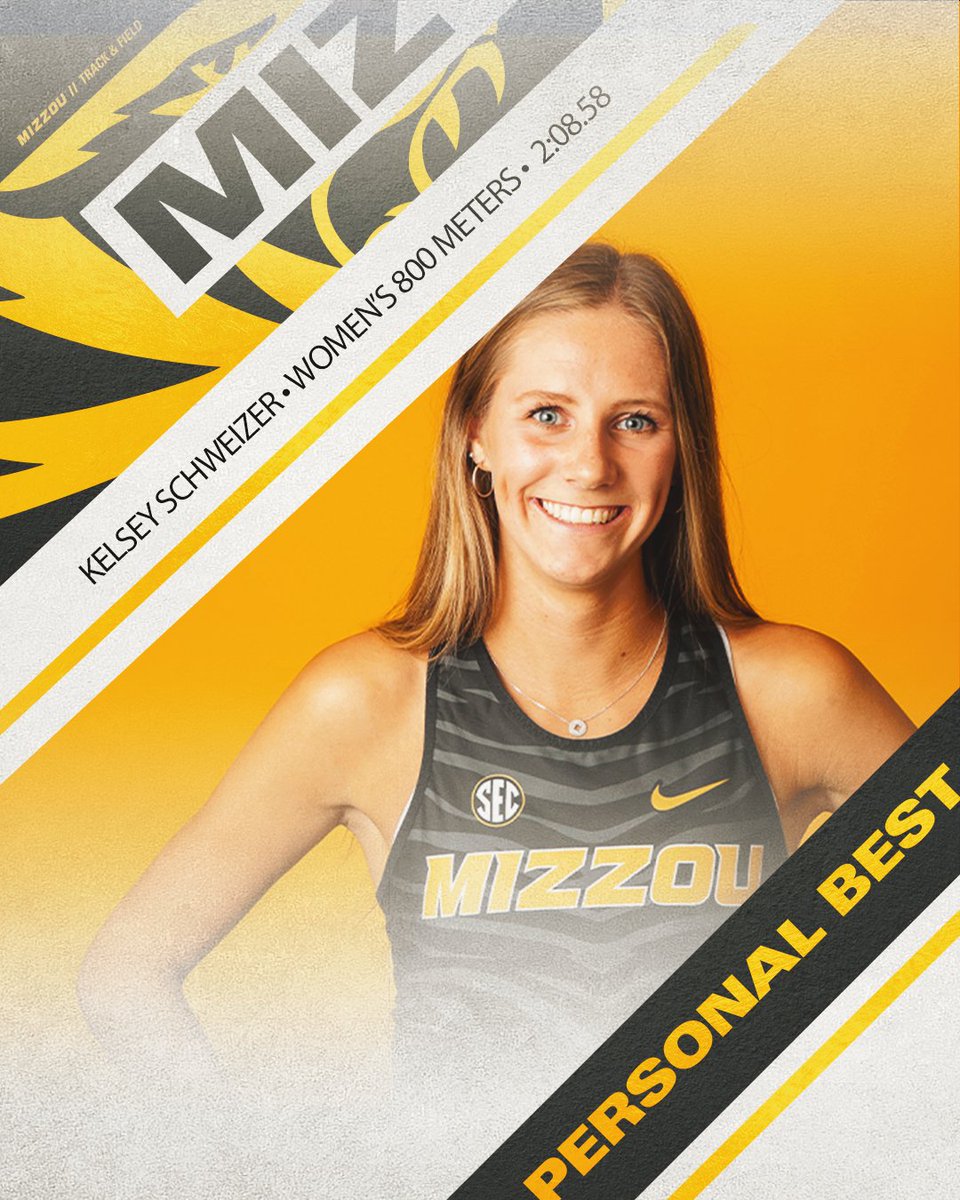 MizzouTFXC's tweet photo. .@kschweizer17 sets a new personal record in the women's 800m 💪

She also ran the eighth-fastest time (2:08.58) in program history 🐯 https://t.co/UiRmLrsUZq