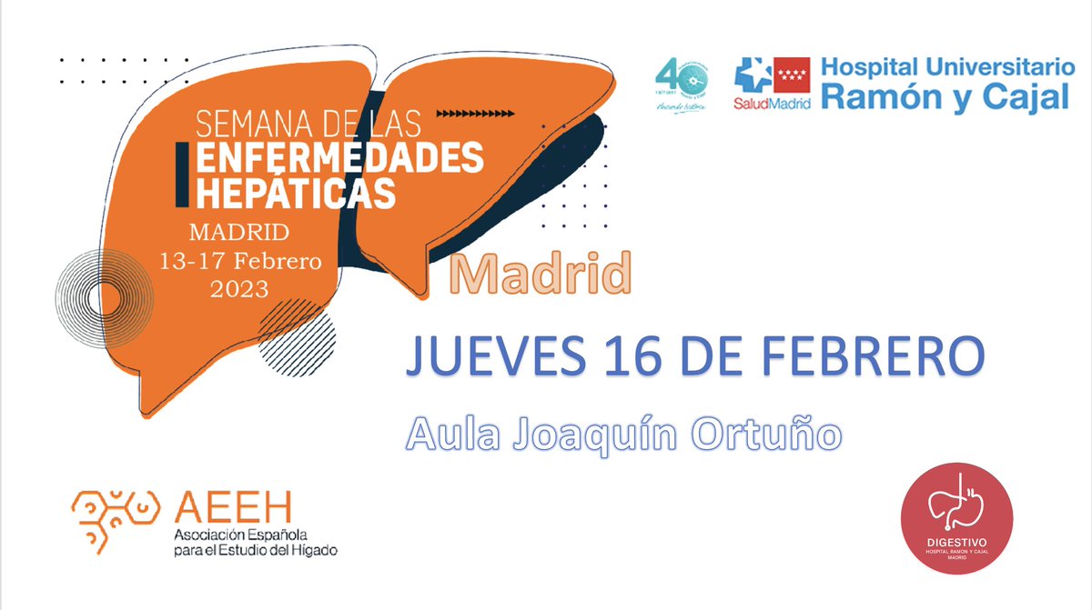 🗓️ El próximo jueves 16 de febrero os esperamos en nuestro hospital en la semana de las enfermedades hepáticas de Madrid

🗣 Coloquio sobre trasplante hepático: hitos y futuro

Dr. Agustín Albillos
Dr. Javier Nuño
Dra. <a href="/rosamm28/">Rosa Martin</a> 
Dña. <a href="/EvaBech/">Eva Perez Bech</a>
D. Teodoro Grau 

☺️ Os esperamos