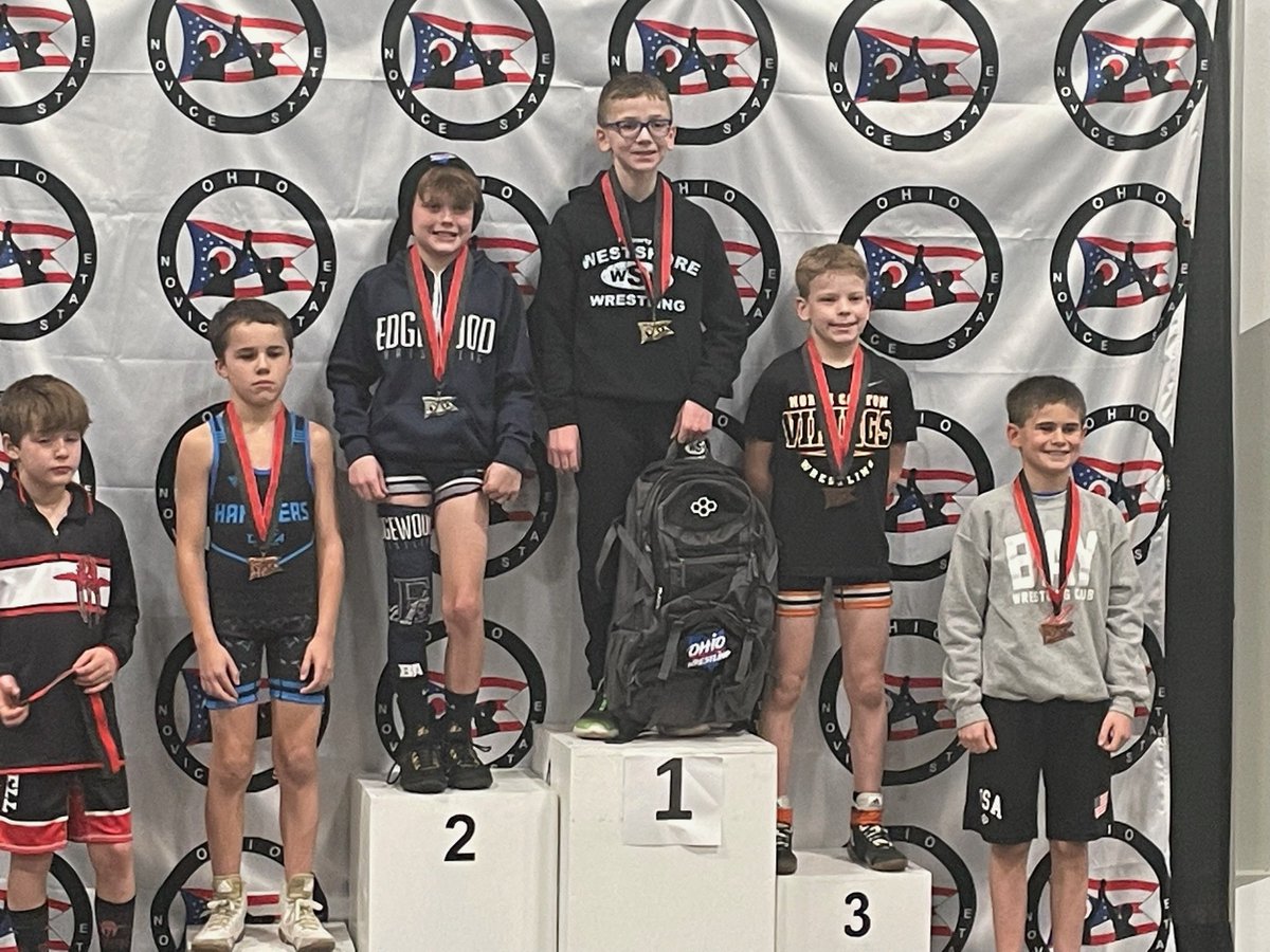 CRojeck's tweet photo. Really proud of Reagan and Bo!  They wrestled in Toledo today at the Ohio Novice State Championships 🤼‍♂️ 

Bo finished as the 8u/60 Lb State Champion 🥇 and Reagan took 5th place in the 10u/68 Lb bracket! https://t.co/ex1TYImZbP
