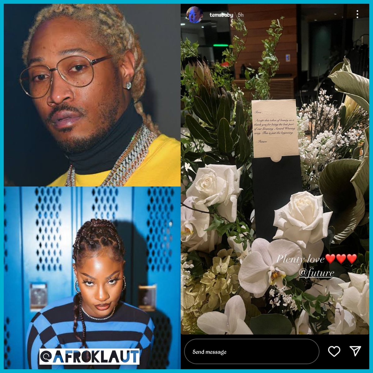 afroklaut's tweet photo. Future appreciates Tems for her contribution to their grammy-winning song 👀
.
.
#BBTitansxFlutterwave Oba of Lagos #AskShola #HalaMadrid #ObiDattiInLagos Newcastle Potter Sack Valverde The DJ Ragnar Martinelli Fede Brentford Yusuf Alabi Arteta GROOVE WITH YEMI CREGX Bournemouth https://t.co/8bUxgyw96t