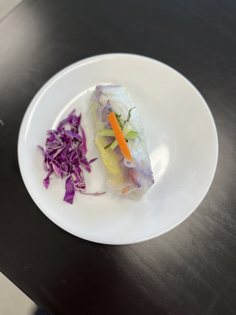 mrsbertroche's tweet photo. A fun week in Culinary 3 working on our knife cuts and making spring rolls! Maybe it will make spring come faster 🤷‍♀️ 🥕 🥒 🍜 🥬 @JohnstonCSD https://t.co/1Lk8Bhjpwo