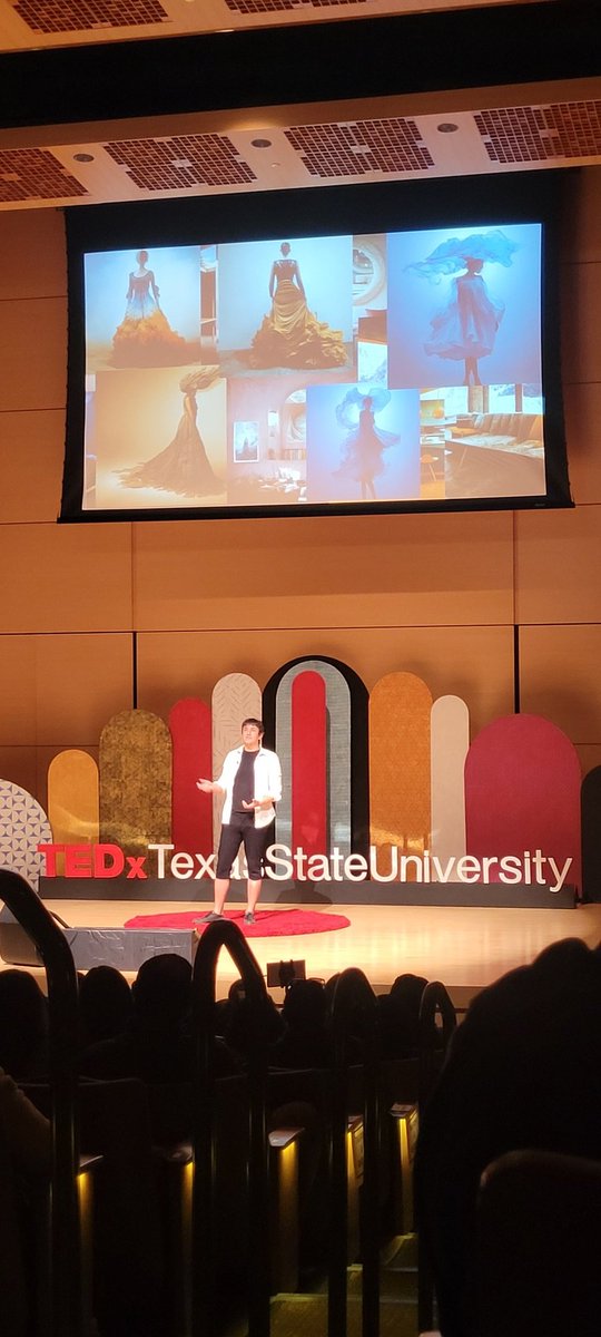 TEDxTxStateU's tweet photo. Ethan Ramirez from @TXSTArtDesign discussing the #CompleXity of art, creativity and AI. 

#TXSTcompleXity https://t.co/bNJFtzElMo
