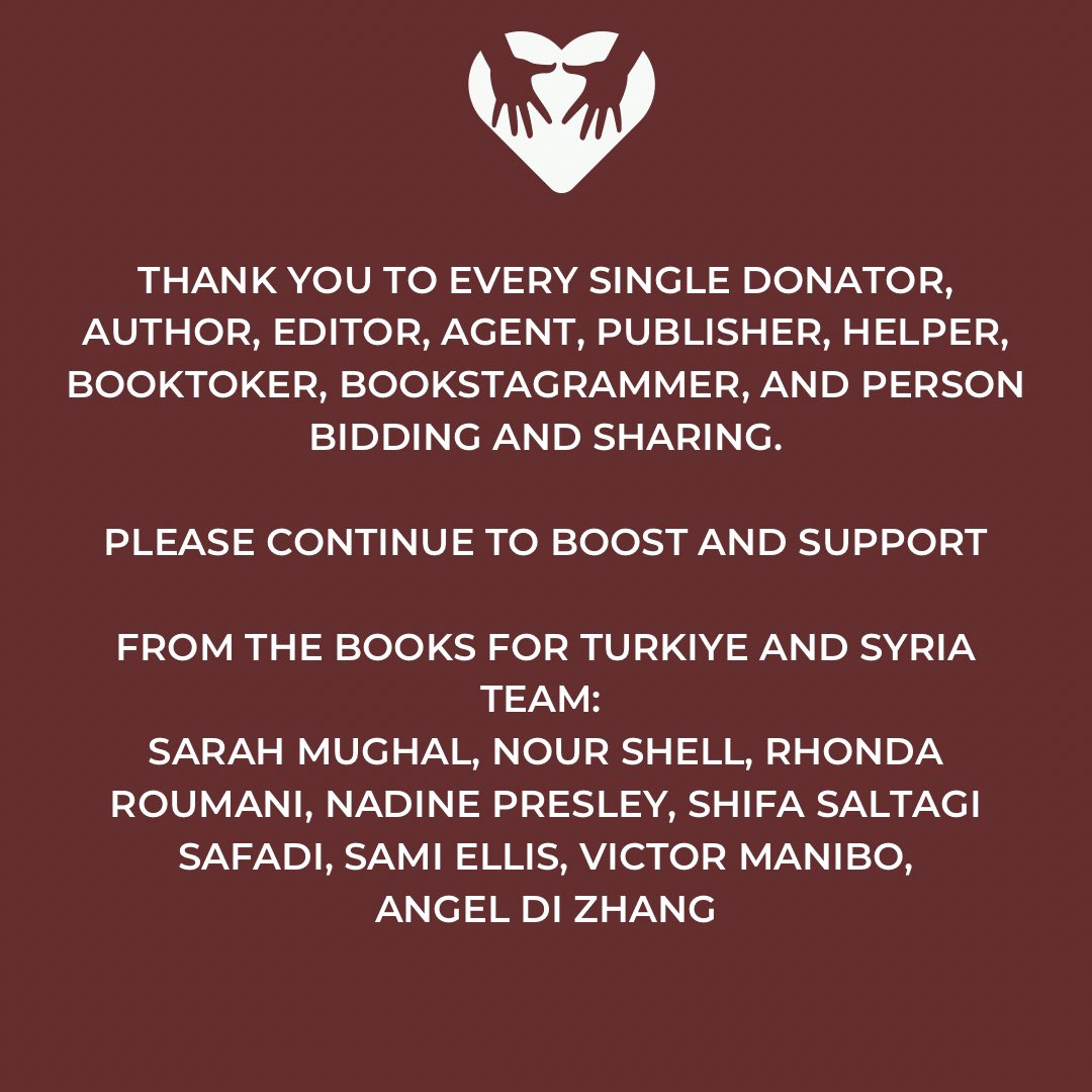 Thank you from the Books for Turkiye and Syria Team to the #WritingCommnunity ! Almost 35k and we are so grateful!

@sarahmughal769 @themoosef @NourShell @nadinepresley @SafadiShifa @VictorManibo @AngelDiZhang @rroumani