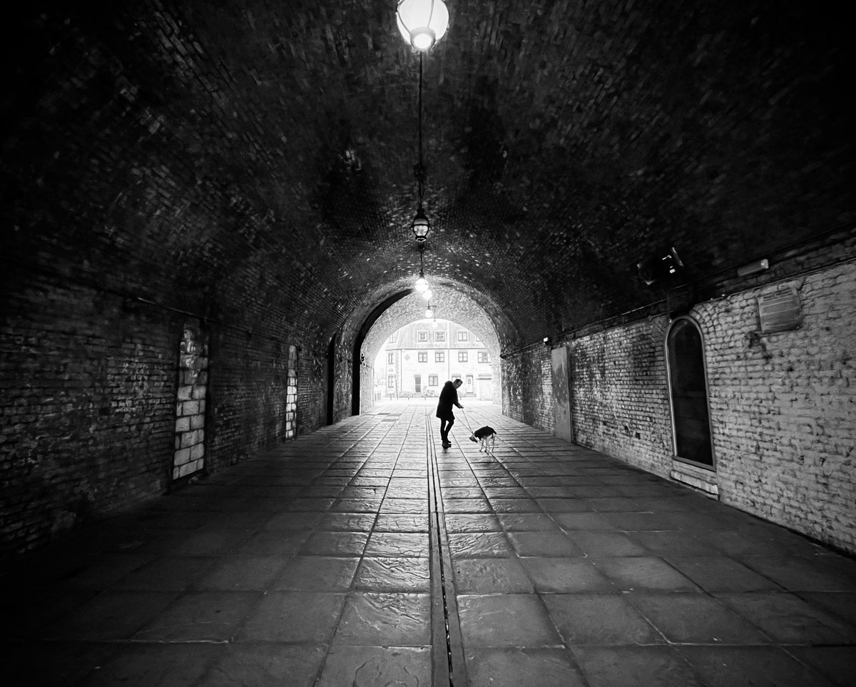 Tunnel #dogwalker #tunnel #lightattheendofthetunnel #blackandwhitephotography #monochrome