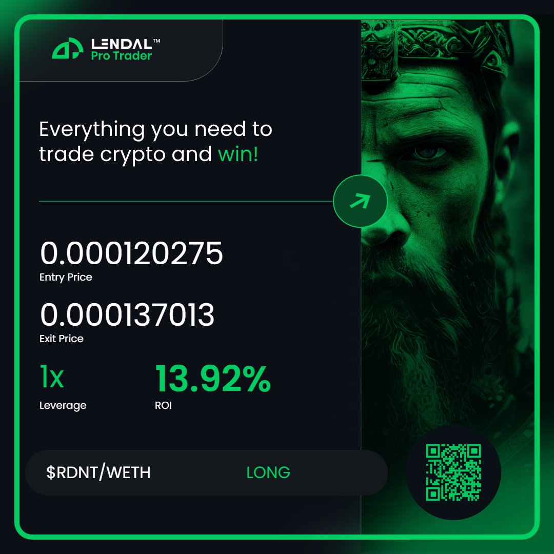 Check out my latest win with <a href="/LendalPro/">LΞNDAL Pro Trader</a> on $RDNT/WETH with an ROI of 13.92%. What are you trading with? #WinWithLendal