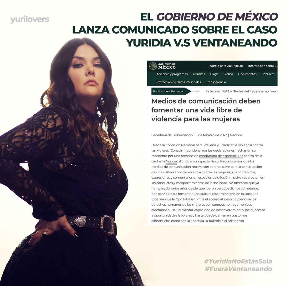 El Gobierno de México lanza comunicado sobre el caso de Yuridia y Ventaneando.