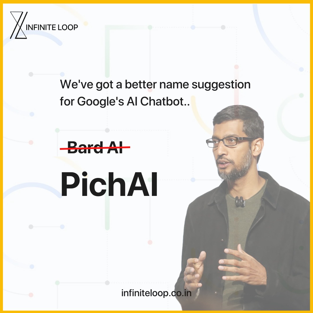 Infiniteloop_co's tweet photo. PichAI? Sundar ✨

#GoogleAI #BardAI #PichAI #Google #SundarPichai https://t.co/IzmAHlG3qm