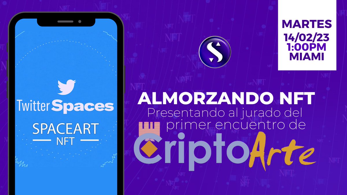 Spacesartnft's tweet photo. 🍴🍝Acompañanos este próximo martes 1:00pm Miami a otro almuerzo NFT donde tendremos de invitados al jurado que seleccionará a los ganadores del 1er encuentro de #criptoarte2022 este proximo 24 feb 2023
https://t.co/gRfZLJmEl1 https://t.co/U4YXq3KIX0