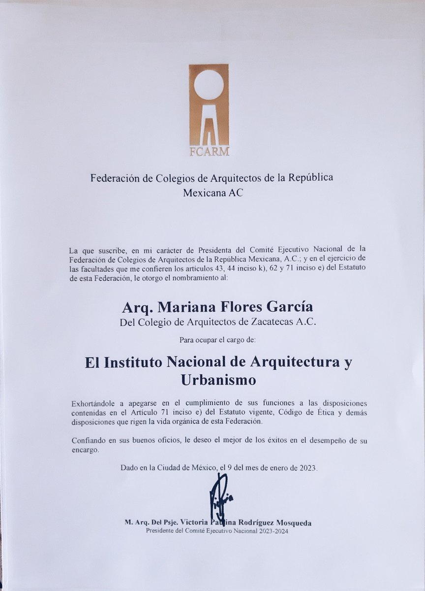 Gracias presidenta #FCARM Arq. @victoriarodriguezarquitecta por la grata invitación a ocupar el cargo de #Directora del #INAU2324, un gran honor poder continuar con esta encomienda y un gran compromiso, le seguimos!!! #FCARM2324 #CEN2324 #SomosFCARM #LoMejorEstaPorVenir