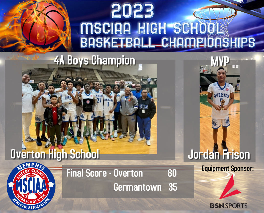 Congratulations to Overton on winning the 2023 MSCIAA 4A boys basketball championship! Jordan Frison was named MVP.