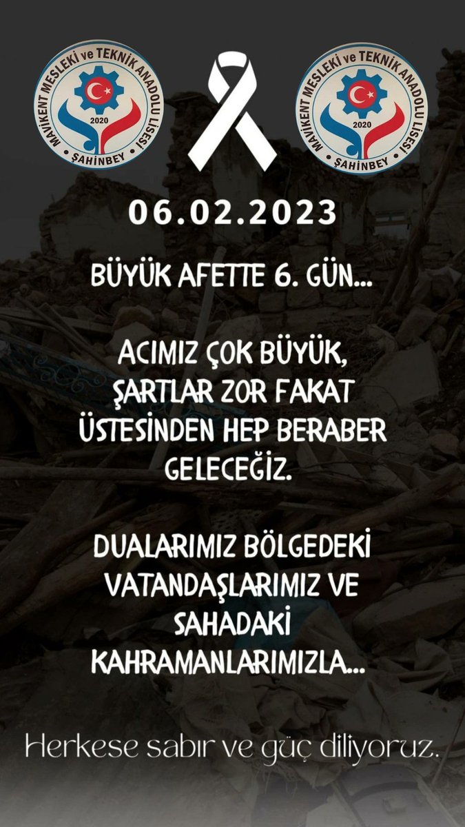 <a href="/mavikentmtal/">Mavikent Mesleki ve Teknik Anadolu Lisesi</a> Ülkemizi yasa boğan depremde hayatını kaybeden vatandaşlarımıza Allah'tan rahmet; vatandaşlarımızın ailelerine, yakınlarına ve milletimize başsağlığı, yaralılarımıza acil şifalar dileriz. 🇹🇷