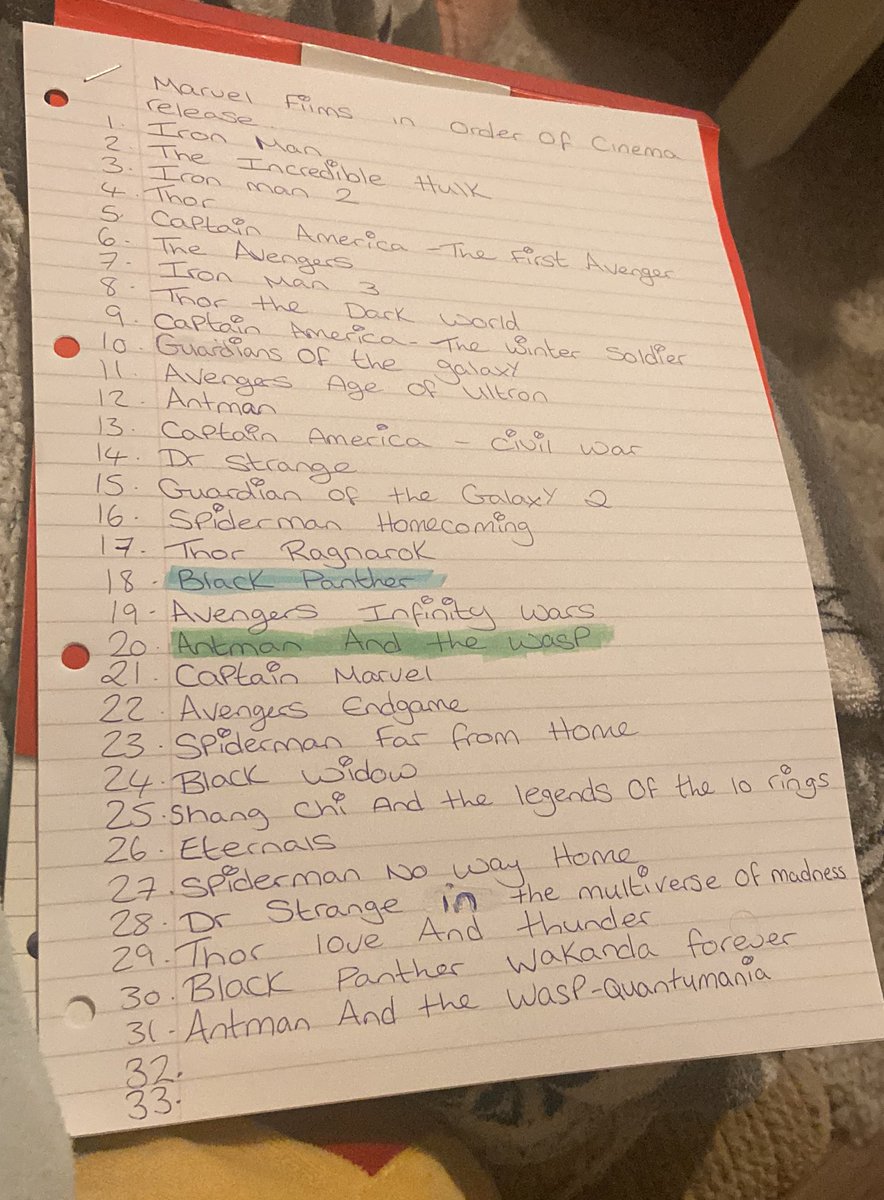 Kirstywhite91's tweet photo. Made a list of all the marvel films I need to watch and the highlighted ones r the ones I’ve seen #marvelfilms #marvelwatchlist https://t.co/cZOsewtwhq