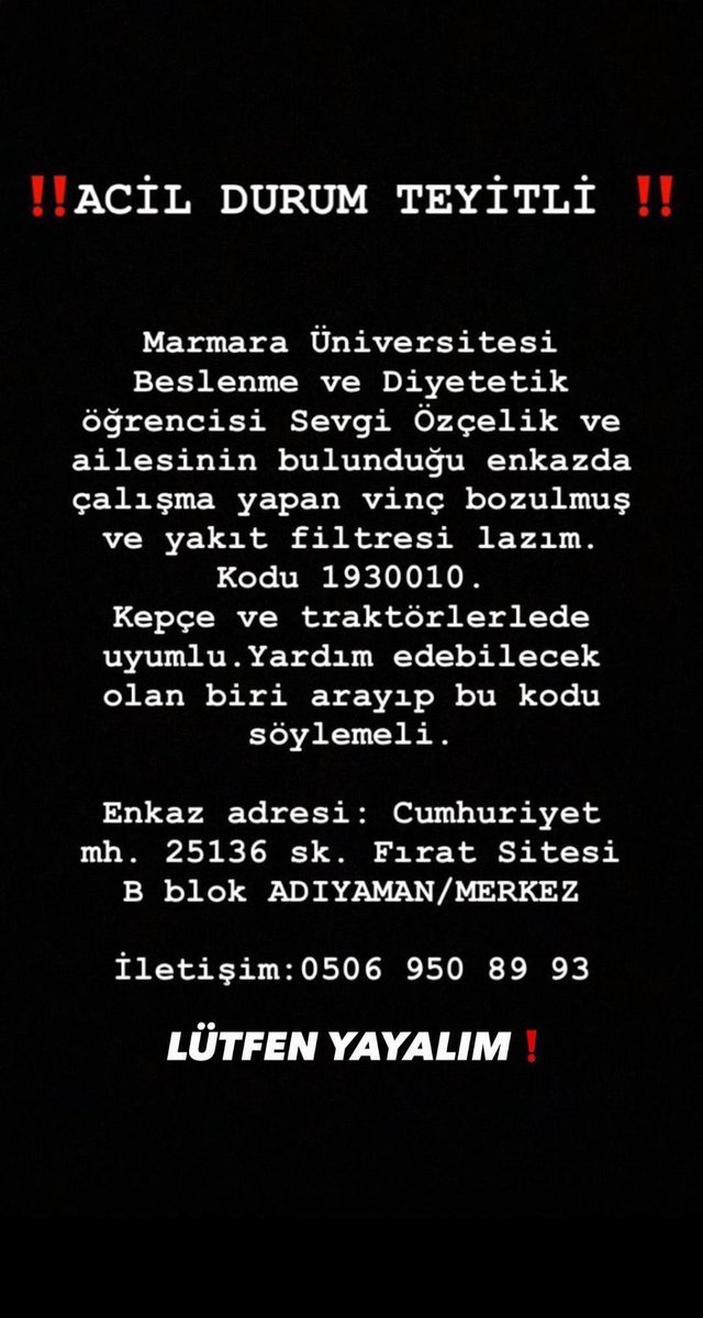 Yayalım #deprem #acil #yardım #ADIYAMAN <a href="/AFADBaskanlik/">AFAD</a> <a href="/ahbap/">Ahbap</a>