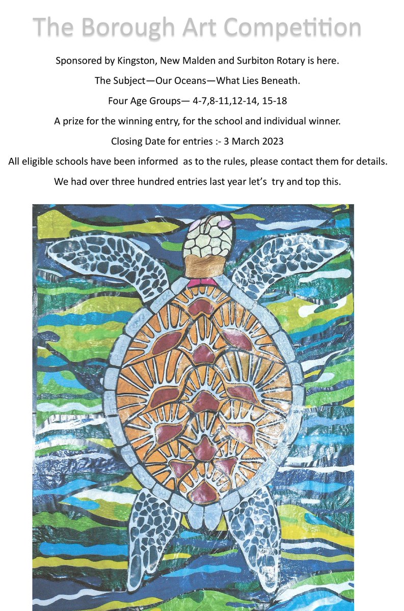 Closing date for our 2023 Borough Art competiton is 3rd March 2023- check if your school is entering the competition.