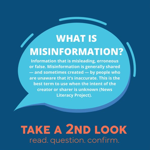 Takea2ndLook_SU's tweet photo. Fighting misinformation is one of the first steps in becoming more news literate. Here are steps you can take to identify misinformation!
#misinformation #NewsLiteracy #FakeNews #StopFakeNews #IdentifyTheSource #TakeA2ndLook https://t.co/CkbaP5svTz
