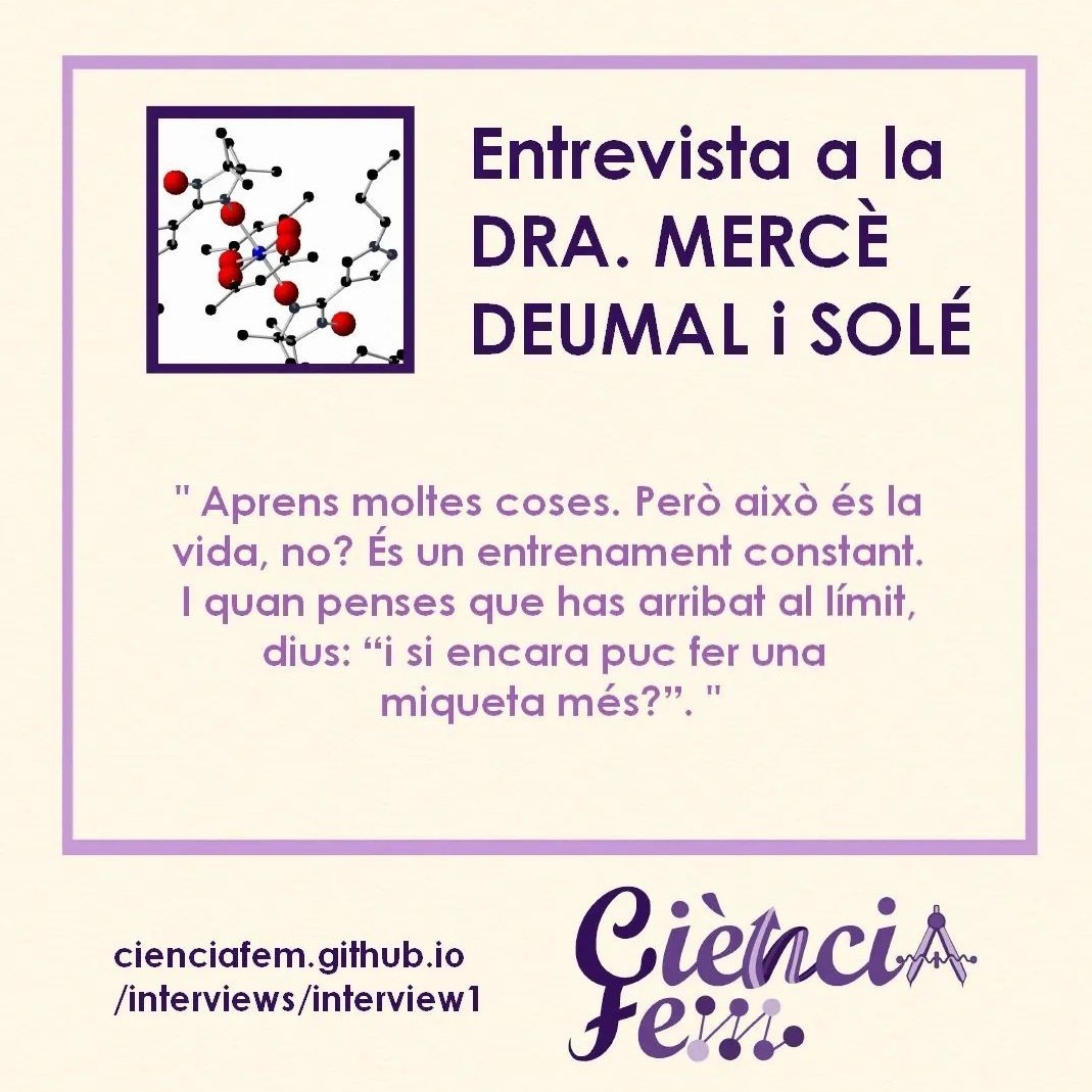 Comencem amb la Dra. Mercè Deumal i Solé, professora catedràtica de <a href="/QuimicaUB/">Facultat de Química UB</a> (secció de Química Física) i investigadora de materials multifuncionals.

Tractem la seva carrera i com l'ha compaginada amb la vida familiar. No us ho perdeu!

Link: bit.ly/3xgkAm0