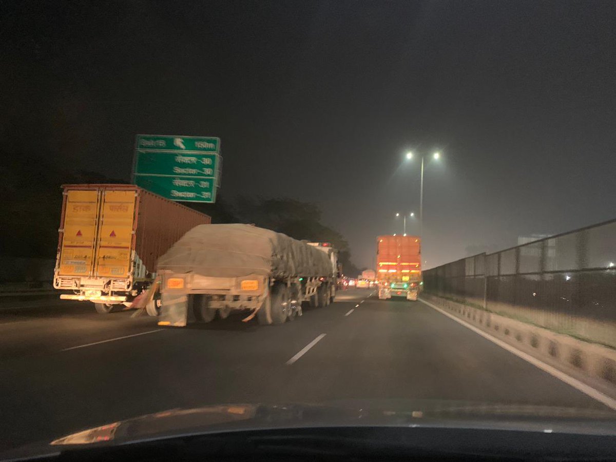 On one side we're making world class highways by <a href="/Nhai/">Nhai</a> <a href="/nitin_gadkari/">Nitin Gadkari</a> (Delhi-Vadodra-Mumbai) being inaugurated by Hon <a href="/PMOIndia/">PMO India</a> <a href="/narendramodi/">Narendra Modi</a> &amp;KMP but are not able to regulate traffic on NH148A Delhi Gurgaon Jaipur with trucks blocking all lanes every night. It's a nightmare/1