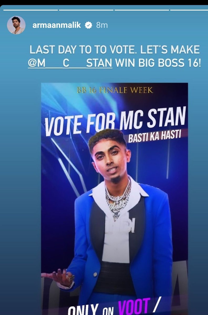PrakS_16's tweet photo. @Armaanmalik2217 posted a story for our Stanny!!
And then some kids have the audacity to compare his popularity with others lol😂
🚨Keep Voting on Voot and MyJio App as Voting Lines open till 12 pm Tomorrow!!
#MCStan #VoteForMCStan #BB16 #TrophyAayegiPTown https://t.co/Roiol57G5s
