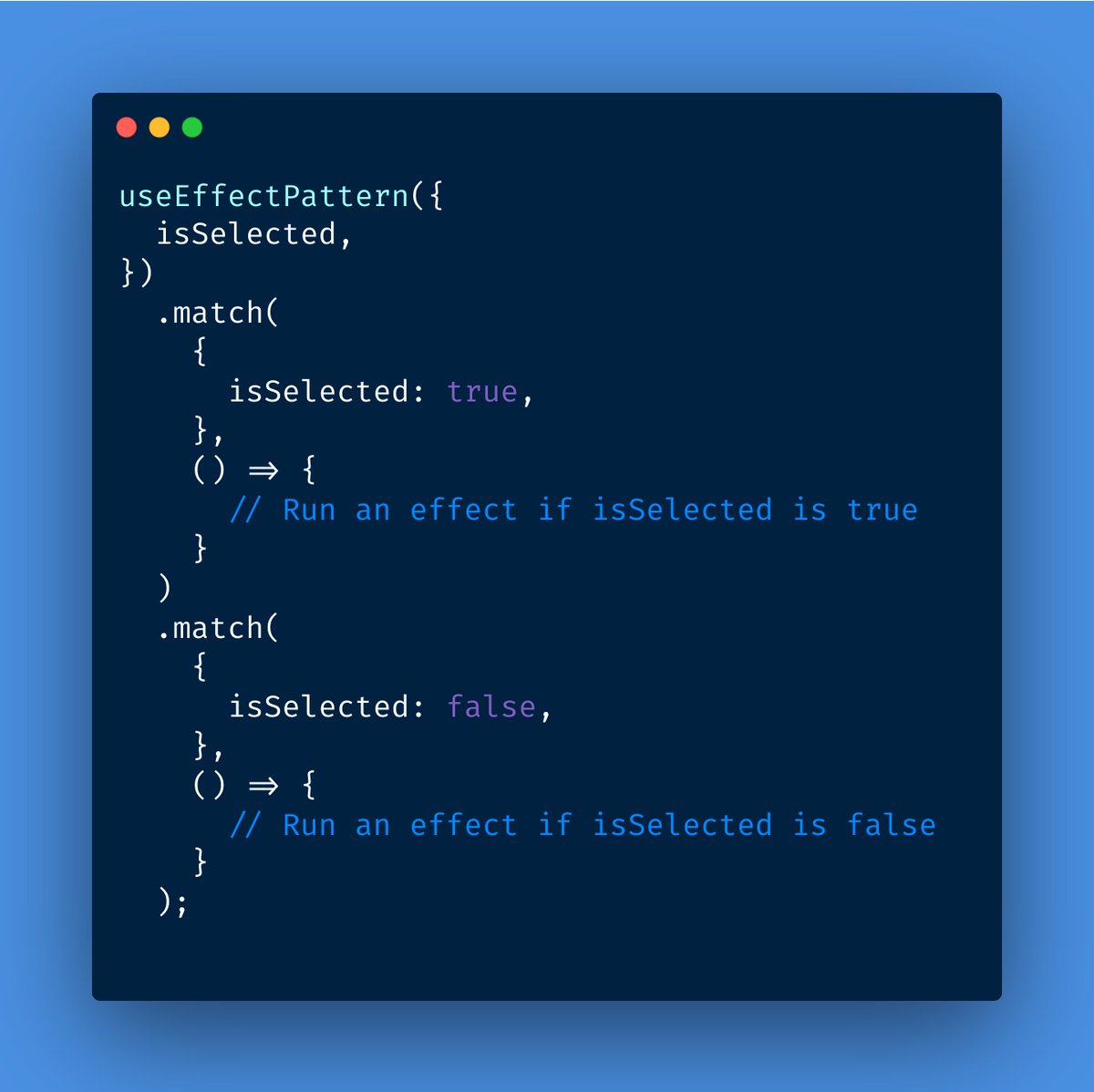 mattpocockuk's tweet photo. I've always wondered what it would be like to combine useEffect with a pattern matcher like ts-pattern.

Much easier to represent sequences of effects this way - where only one effect can run at once. https://t.co/hV72EdPgWr