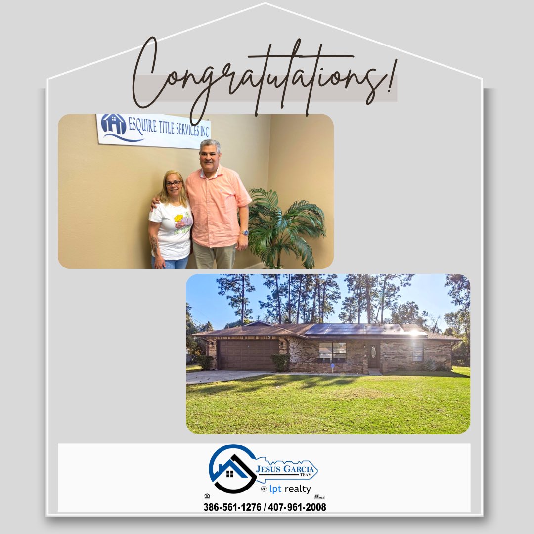 Congratulations to Ms. Gonzalez on the sale of her house. Thanks for the continued trust in us!

#JesusGarciaTeam #CentralFlorida #HouseSold #DeltonaFl