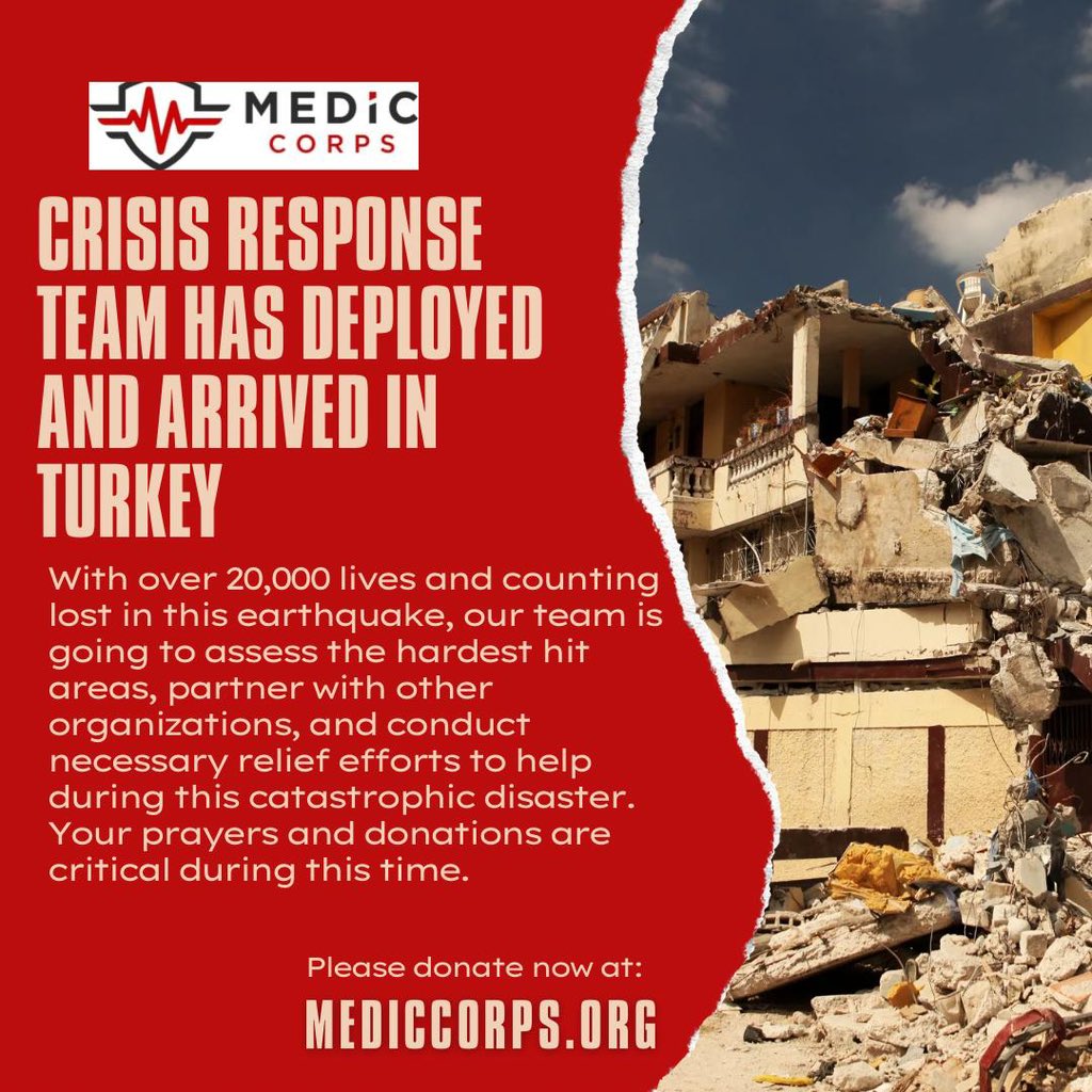 CRISIS RESPONSE
TEAM HAS DEPLOYED AND ARRIVED IN TURKEY: Over 20,000+ lives have already been lost in this earthquake. Our team is assessing hardest hit areas, partnering with other organizations, and conducting critical relief efforts. Your prayers and donations are appreciated.