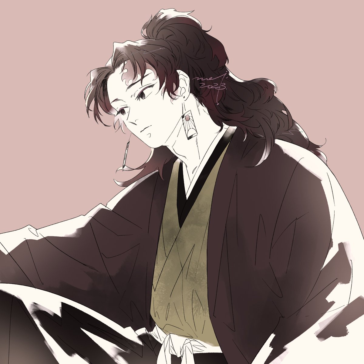 1boy solo male focus earrings japanese clothes jewelry long hair  illustration images