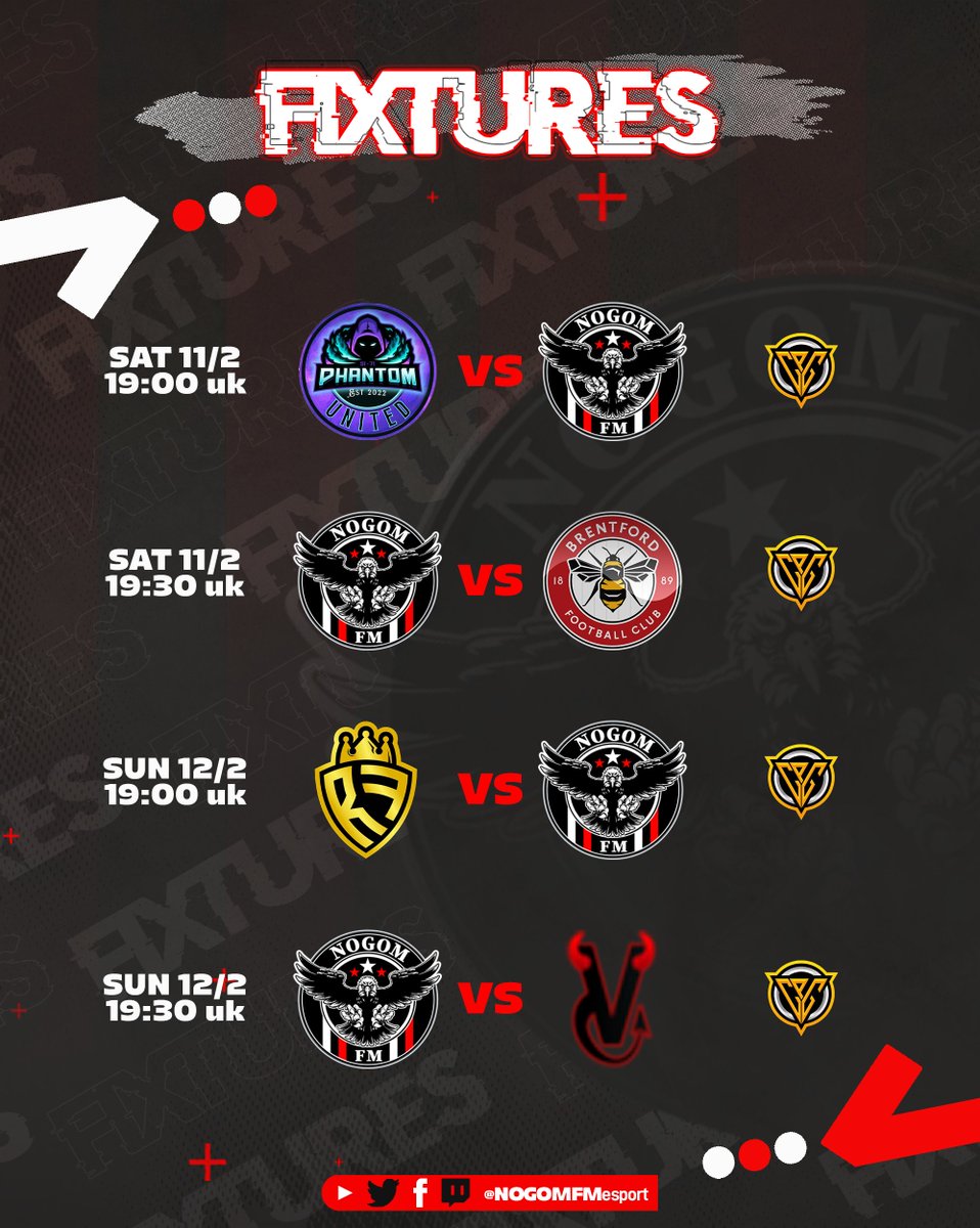 🏆@CPGProClubs WEEK 2 Fixtures

🆚Phantom United
🆚Brentford FC
🆚Ruthless Football
🆚Vento Nero FC

🖌️~ <a href="/PhantomDesign21/">Phantom Designs</a> 

#GGFM I #fifa23 I #ProClubs