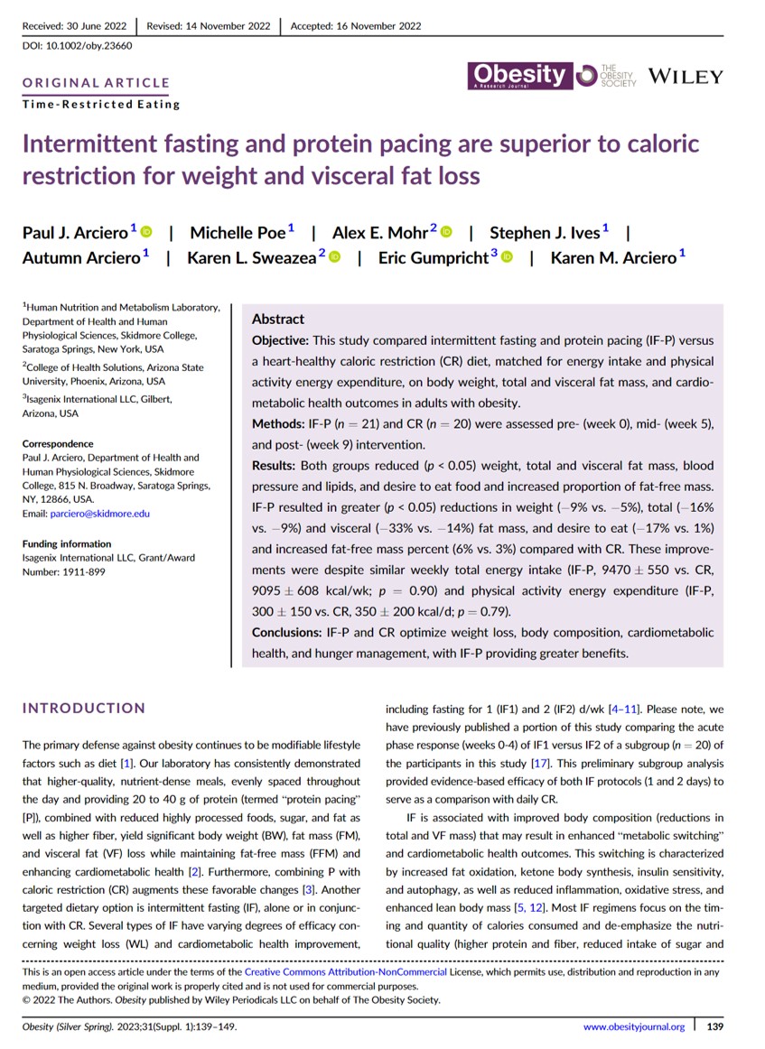 Intermittent fasting is superior to caloric restriction for weight and visceral fat loss. #IntermittentFasting #VisceralFat #MetabolicSyndrome <a href="/ObesitySociety/">The Obesity Society</a>  onlinelibrary.wiley.com/doi/10.1002/ob…