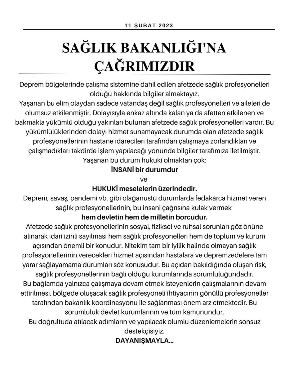 #afetzedesağlıkçılarıunutmayalım