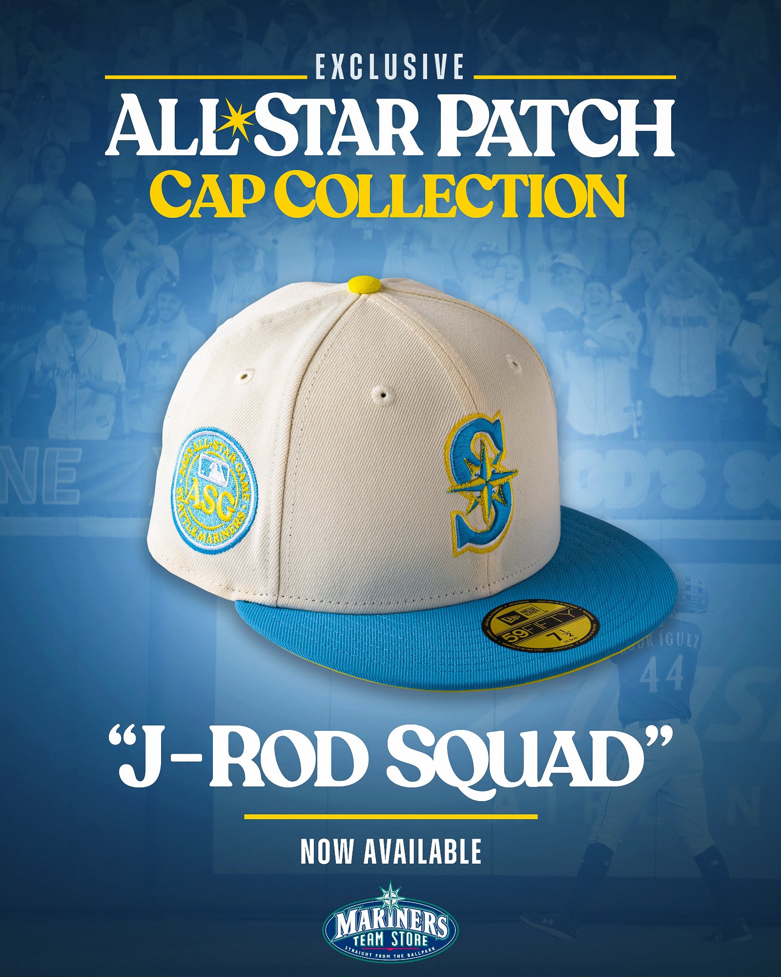 Mariners Team Store on X: ⚾️AVAILABLE NOW⚾️ Our EXCLUSIVE limited edition  “J-Rod Squad” 59FIFTY cap is available NOW at the @TMobilePark Team Store!  Available for $45 and in fitted sizes only. *In-store